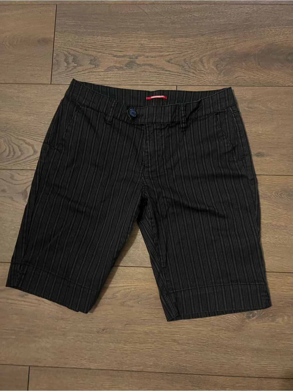 UNIONBAY Black Pinstripe Flat-Front Shorts